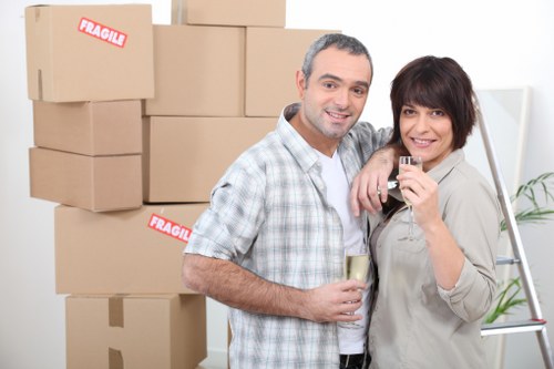 Office furniture and boxes prepared for a local commercial move